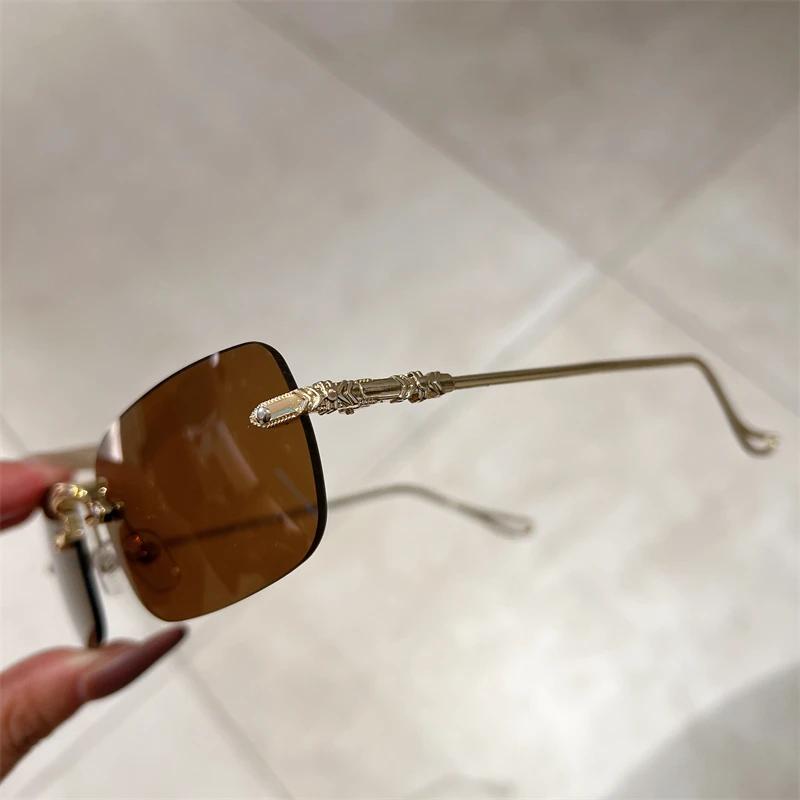 Rimless Rectangle Sunglasses Men Women Fashion New in Vintage Shades Eyewear Brand Design Ocean Lenses Sun Glasses Gafas