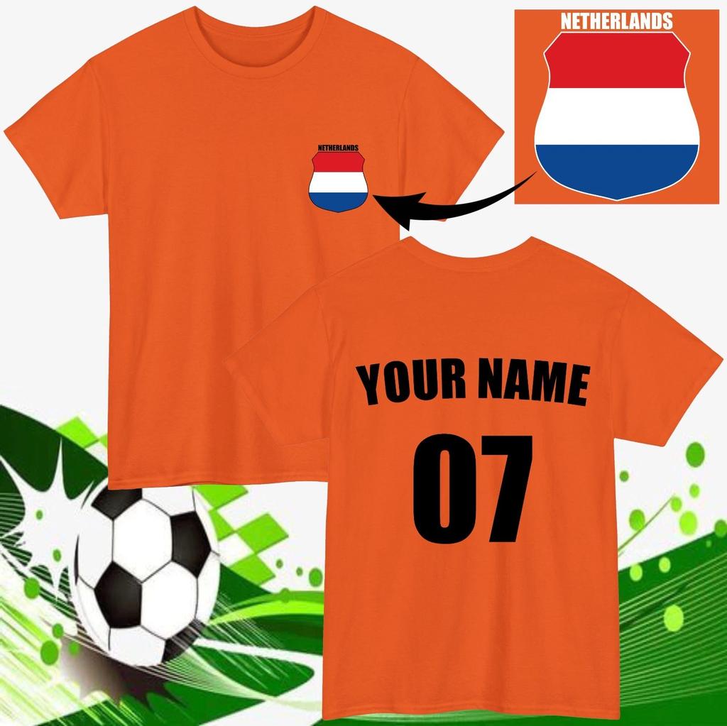 Maglietta da Calcio Olanda Personalizzata Nome Numero Personalizzato Regalo per tifosi Top Unisex