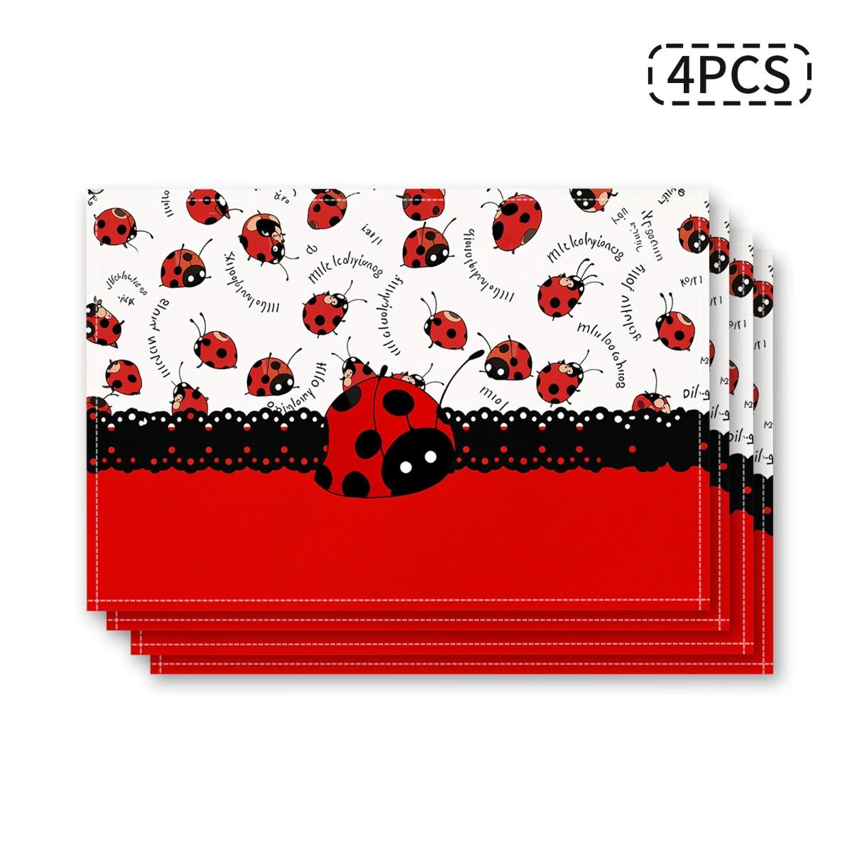 8/4/6 Ladybug Placemats Set of 4 Cute Insect Linen Table Mats Farmhouse Kitchen Decor 4PCS