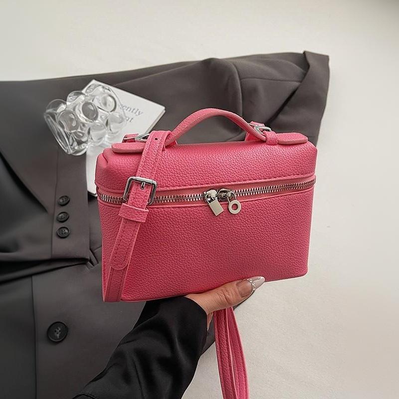 Chic Lychee Grain Women Lunch Tote Bag Insulated Shoulder Crossbody Handheld Bag for Commute Office Food Storage