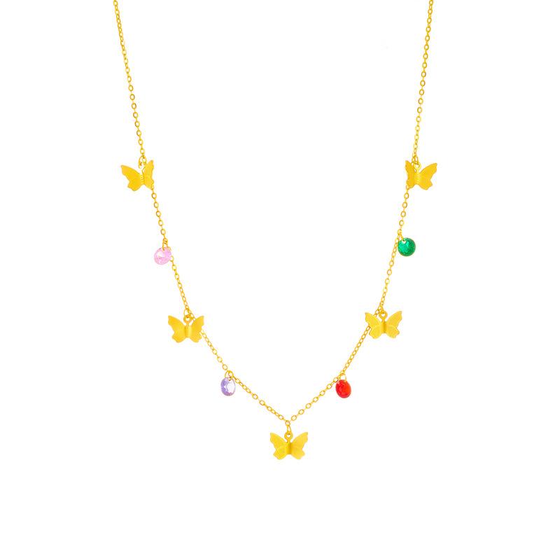 18K Gold Plated Layered Butterfly Colorful Zircon Necklace, Dainty Double Chain Y-Drop Lariat Choker for Women, Cute Jewelry