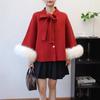 Removable Wool Lace-up Bow Knitted Double-sided Woolen Cloak Coat Autumn and Winter New Sweater Jacket Women