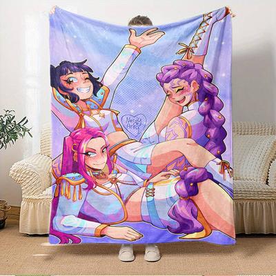 Grupo de Meninas de Anime K-POP Manta Macia e Quente Quatro Estações Cobertor de Tricô Grosso para Todas as Estações em Poliéster para Cama, Acampamento, Viagem Presente Perfeito