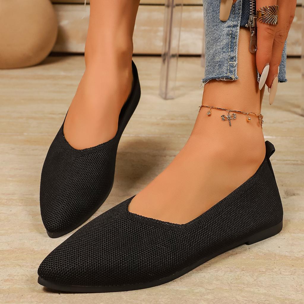 Women Flats Shoes Elastic Knitting Slip on Flat Shoes for Women Summer Breathable Soft Loafers Lightweight Casual Sneakers Women