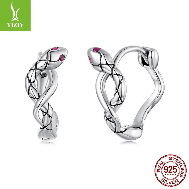 S925 Sterling Silver Snake Ear Buckle Earrings, Vintage Elegant Animal Lucky Earrings Earrings