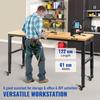 Workbench Adjustable Height, 122cm W X 61cm D X 104cm H Garage Table w/ 79 – 104 cm Heights & 720KG Capacity, with Power Outlets & Hardwood Top &
