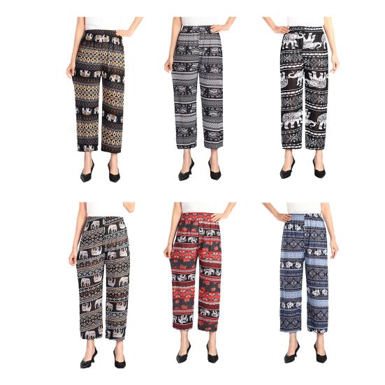 Women Elephant Print Trousers Comfortable Wide Leg Pants Elastic Waist Palazzo Pants