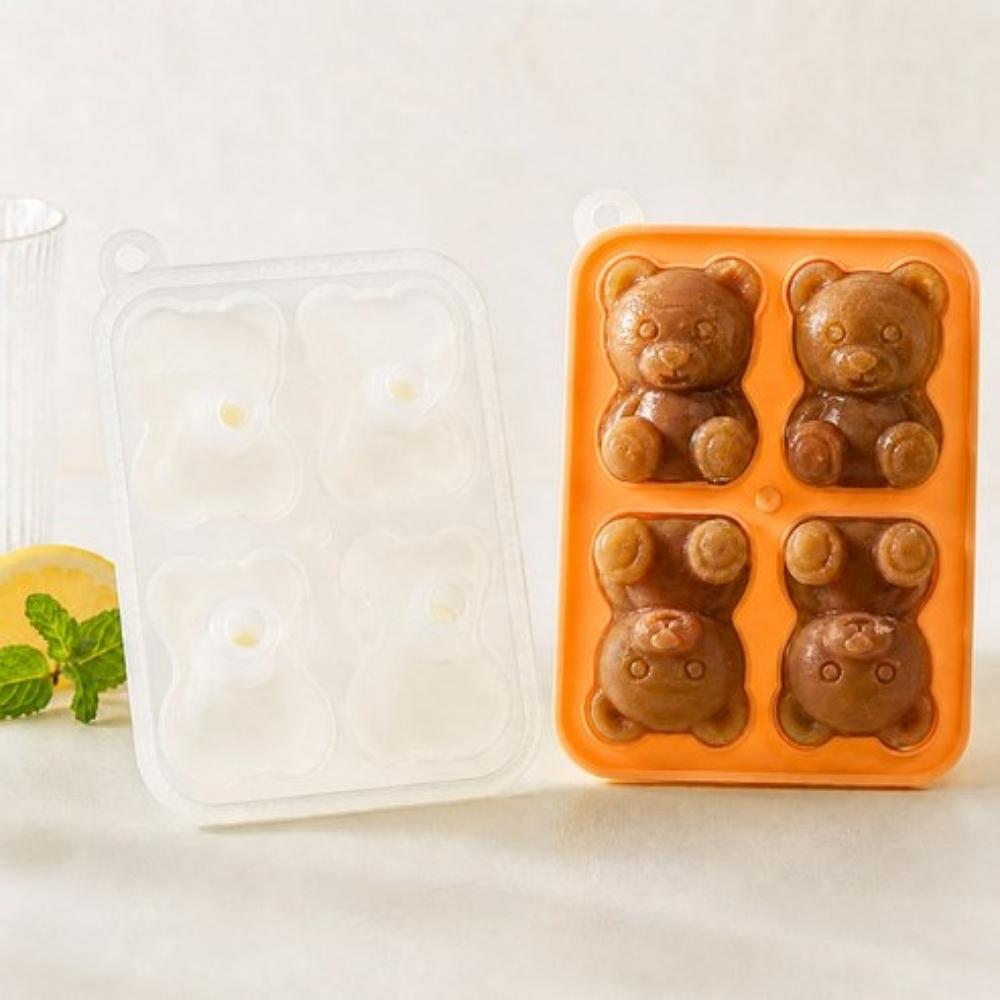 Kevix Bear-Shaped Silicone Ice Mold Tray 4-Cavity Mandarin Orange Golden Yellow