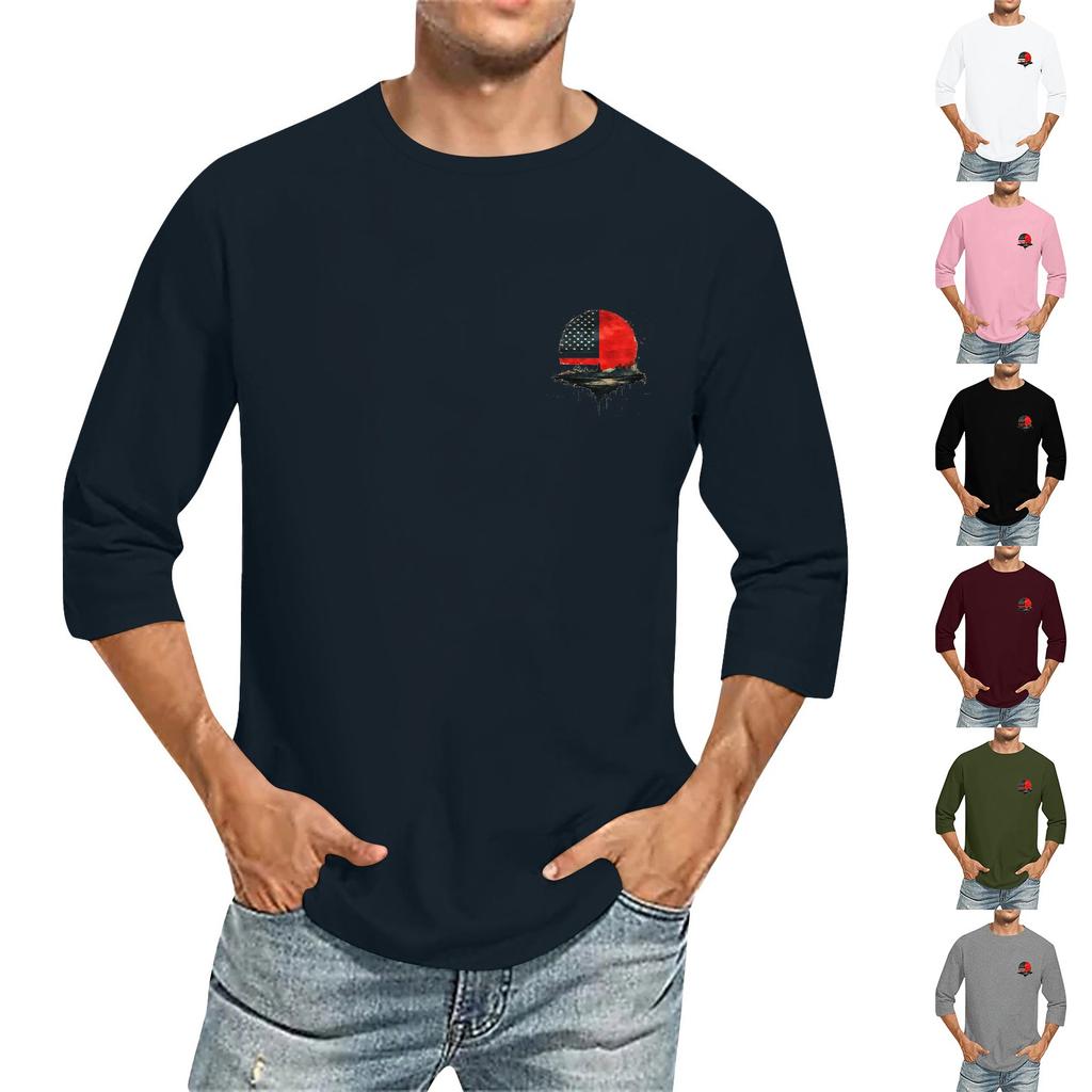 Rundhals for menn, trekvart ermet topp Uformell mote T-skjorte