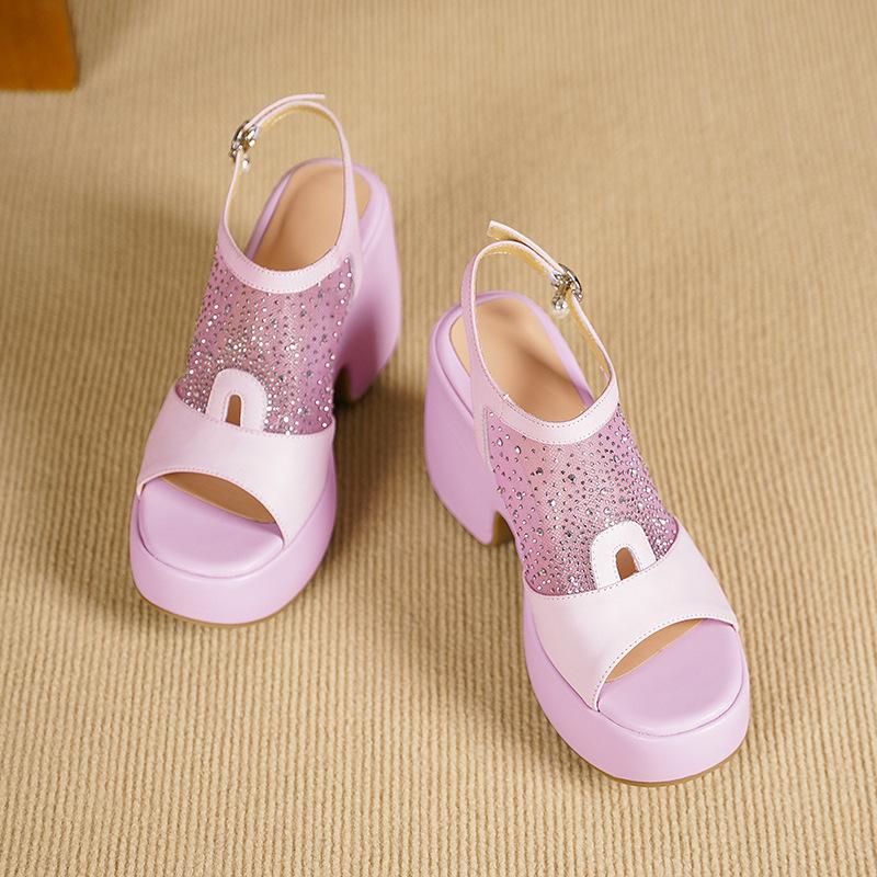 10.5CM ultra-high heel platform temperament sandals 2025 spring new open-toed thick heel splicing one-pedal women's shoes