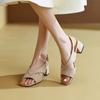 Summer Women's Casual Sandals Suede Size Comfortable Soft Sole Middle Heel Square Heel New Round Head Herringbone Sandals