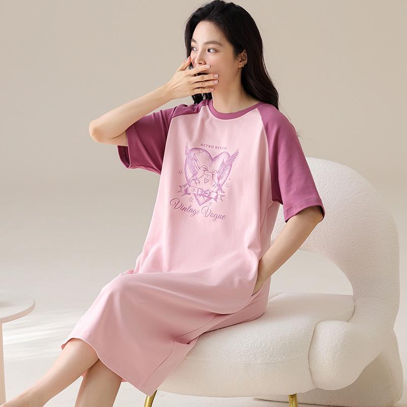 Women's Pure Cotton Short Sleeve Maternity Nightgown - Round Neck, Loose Fit, Sweet Summer Pajama Dress
