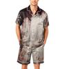 Herren Kurzarm Pyjama Set Knopfleiste Hemd mit Tasche und Kordelzug Shorts Weich Leicht Lässig Nachtwäsche S bis XXXXL