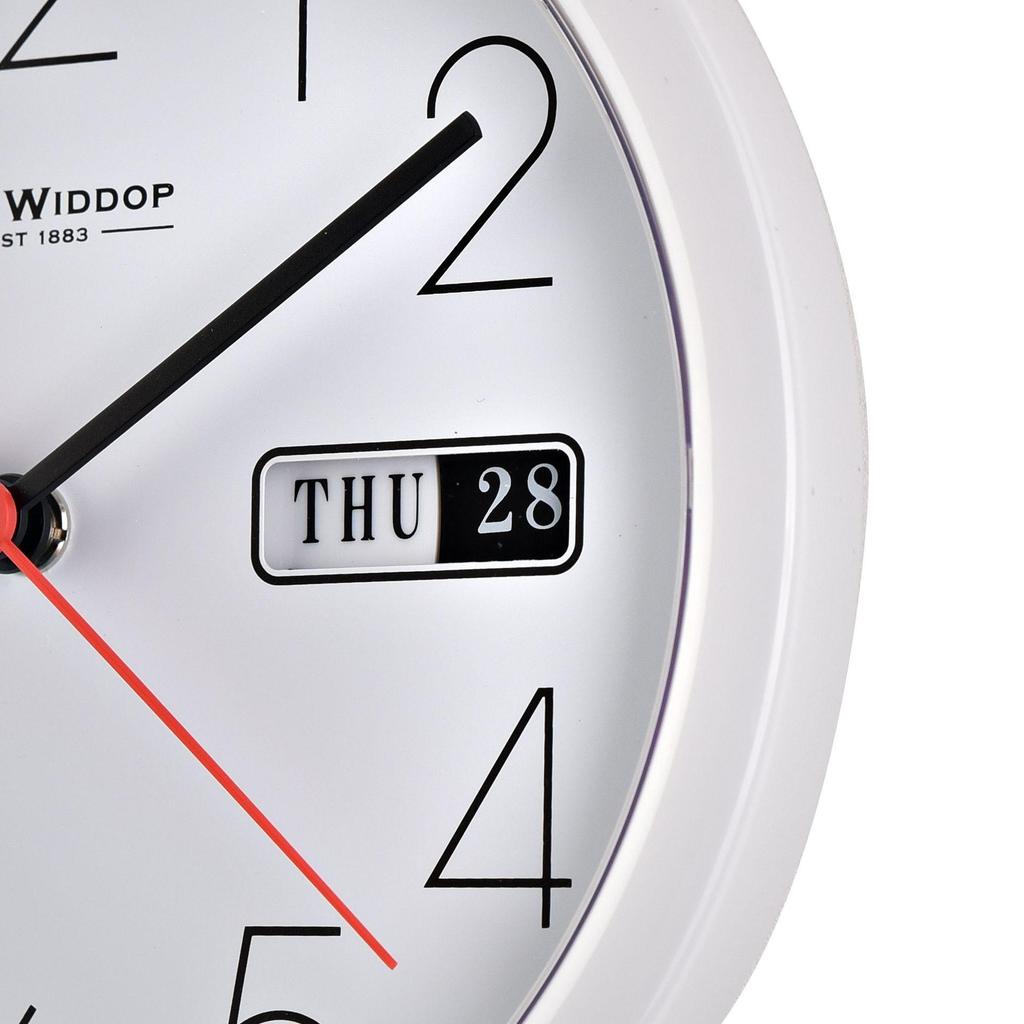 Hometime Den/Datum Nástěnné hodiny-Bílé pouzdro/Bílý ciferník 8.5 Kulaté +B
