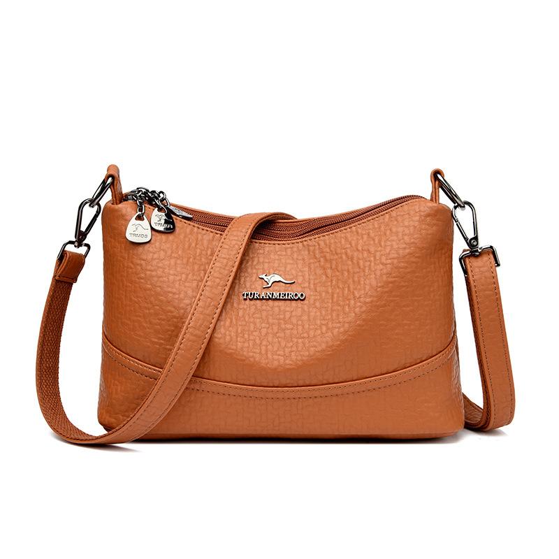 Summer new soft leather shoulder bag women's trend multi-layer casual small square bag texture commuter messenger bag