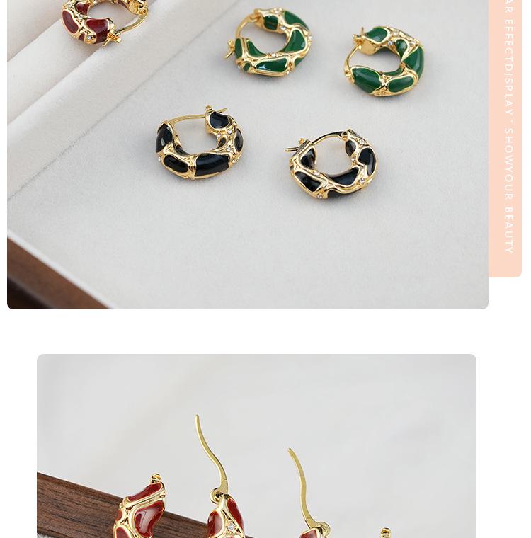 French Enamel Hoop Earrings - Women's Luxury Retro Circle Drip Oil Fashion Jewelry