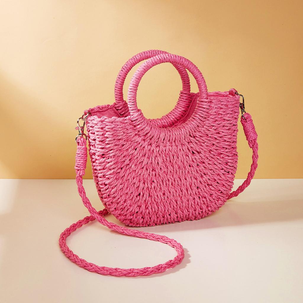 Half-Round Rattan Beach Bag Women Large Capacity Handle Bag Summer Beach Bags Travel Weave Handle Bag Premium Durable