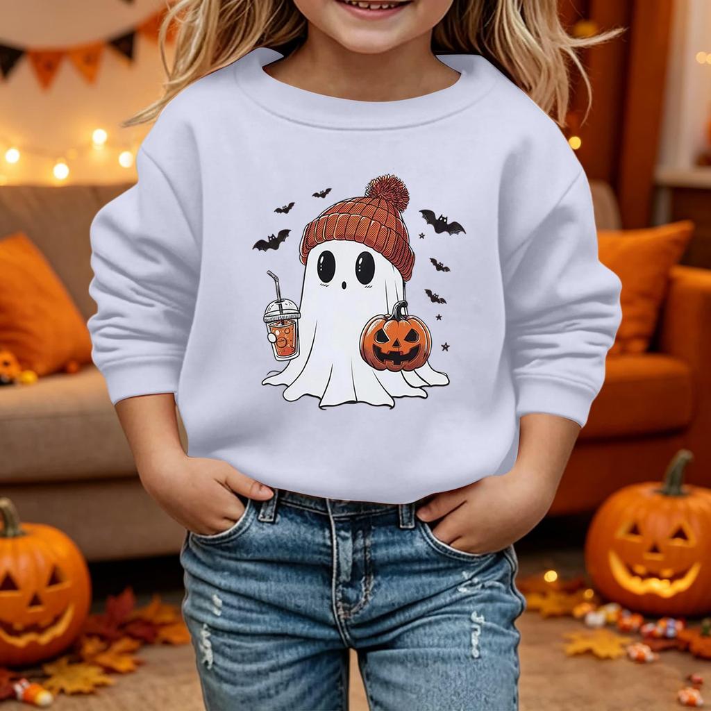 Kids Halloween Printed Long Sleeve Loose Fit Hoodie Pullover for Costume Party