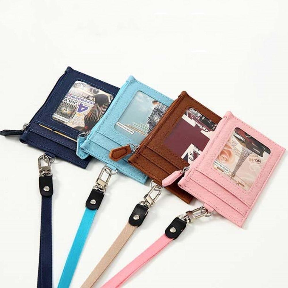 Neck Lanyard Student Card Bag PU Leather ID Card Holder Fashion Card Badge Holder  Men Women