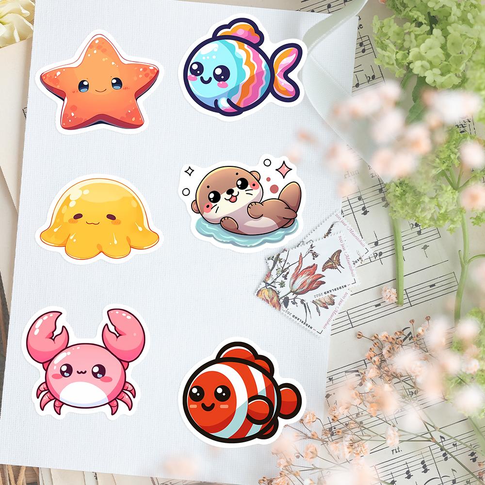 Cute Kawaii Sea Life Stickers Jellyfish Octopus Fish Clipart Waterproof Decal For Laptop Scrapbook Phone Luggage Decorative