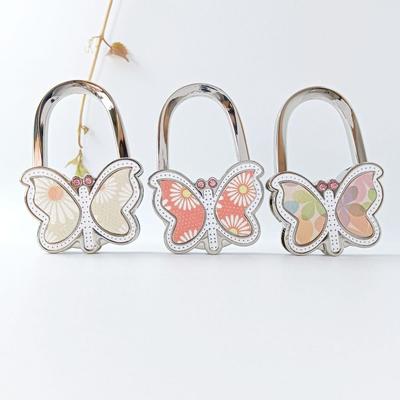Durable Foldable Butterfly Purse Hook Alloy Portable Purse Holder Creative Floral Pattern Handbag Hook for Women