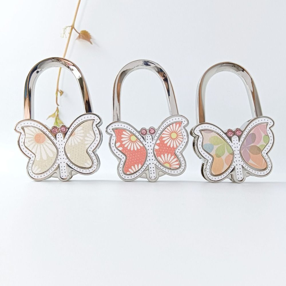Durable Foldable Butterfly Purse Hook Floral Pattern Portable Handbag Hanger Creative Alloy Handbag Hook for Women