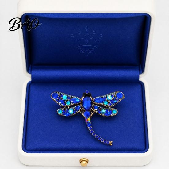Long-lasting Luster Brooch Electroplated Alloy Brooch, Dragonfly Pin with Sparkling Rhinestones Inlaid, Daily Wear Jewelry Long Tail Design Badge for