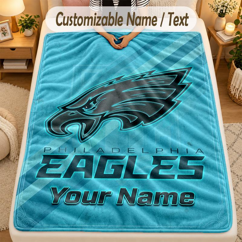 Flannel BlanketPhiladelphia Eagles Custom Name Text Personalized Soft Warm Throw Blanket Home Decor Gift