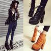 19-2 High Heels Thick Heel Short Boots 10CM Autumn and Winter New Waterproof Platform Thick-soled Martin Boots Front Lace-up Non-slip Women's Boots