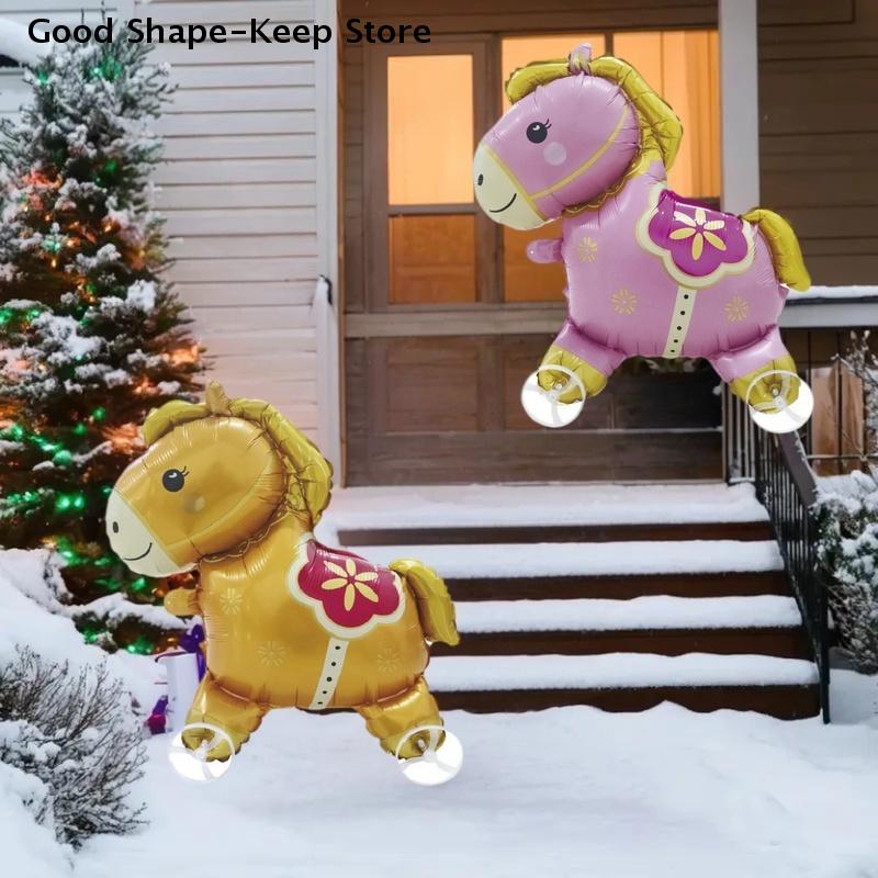 4D Cartoon Foil Balloons Horse Stand Walking Balloon Birthday Party Decoration With Wheel For Kids Baby Shower