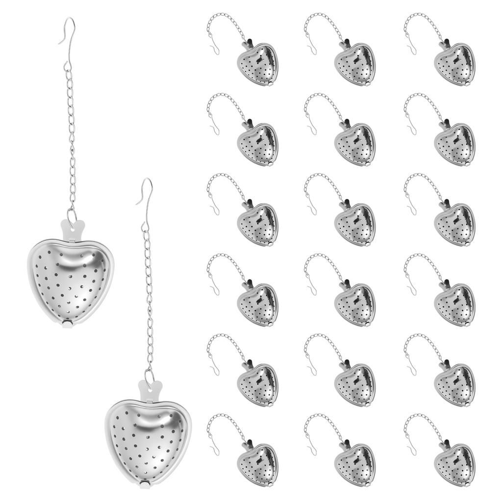 20Pcs Tea Strainer Stainless Steel Heart Shape Tea Infuser with Handle and Hook Rust Resistant Tea Strainer Infuser For Cup