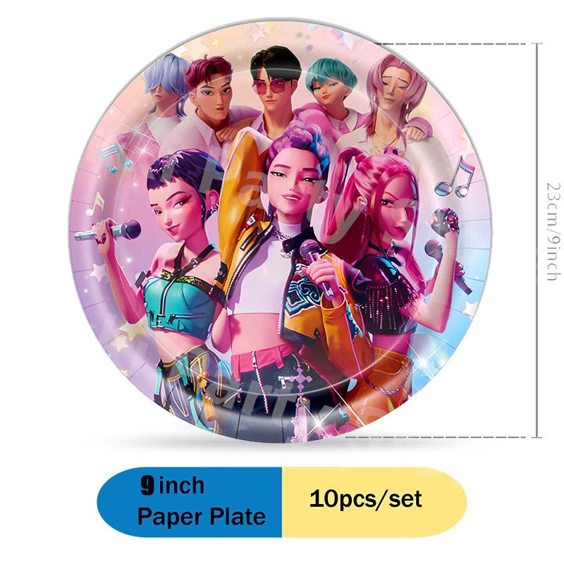 Kpop Demon Hunters Party Supplies Stickers Balloons Party Favors Disposable Tableware Tablecloth Plates Cups Baby Shower Toys