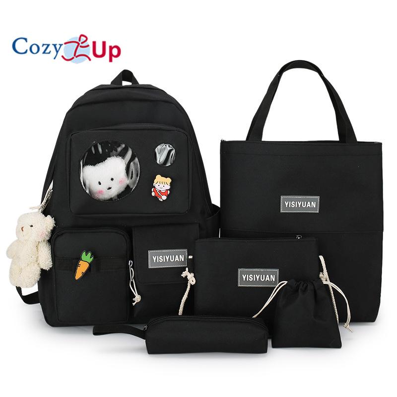 

Милая кукла-мишка, школьный рюкзак для школьников средней школы, рюкзак из 5 предметов 31x43x14cm чёрный