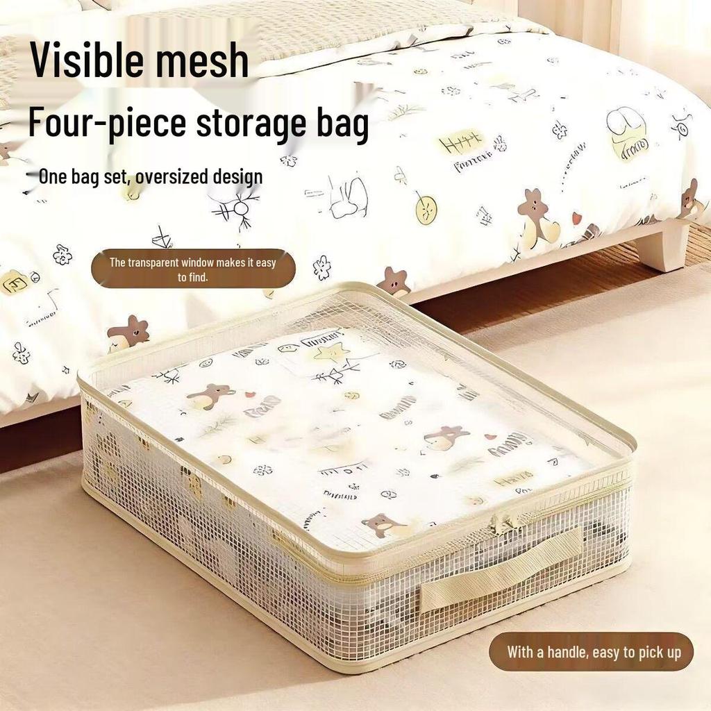 Four-Piece Breathable Storage Bag Set for Seasonal Quilt and Clothing Organization.