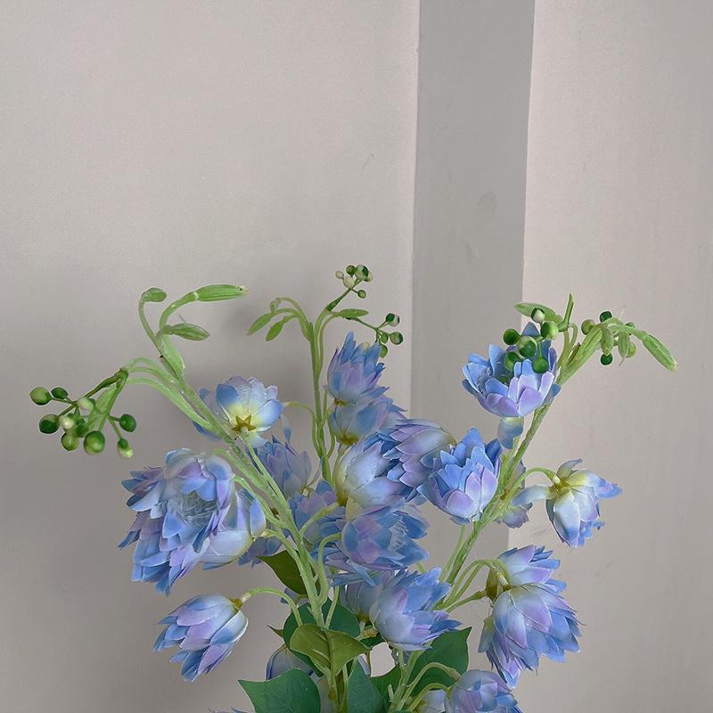 Artificial Flowers 83cm Campanula Bell Flower Blue Flocking FlowerBranch for Wedding Home Floral Table Decor Hyacinth Silk Flowe