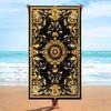 Luxury Black Golden Baroque Medallion Beach Towel, Oversized Soft Microfiber for Swimming Travel Camping