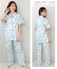 SAZAC Marron Cream Shirt Pajama Short Sleeve and Long Flower Marron Cream Women's Set, 100% Cotton, Pants, Loungewear, (Sax/L/SAN1801)