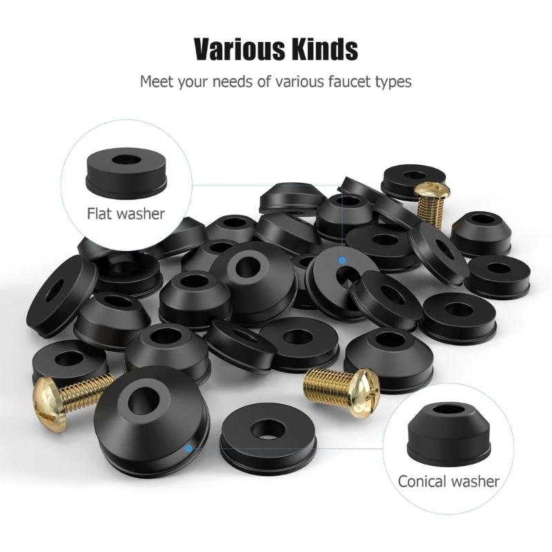 116Pcs Faucet Washer Sealing Gaskets with Screws Flat Beveled Rubber Plumbing Faucet Gasket for Repairing Faucet Leak