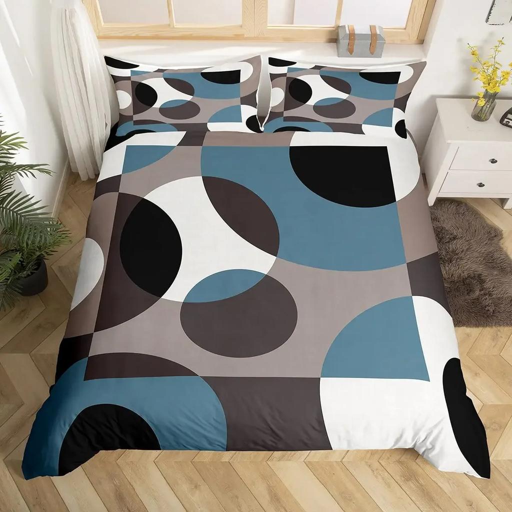 Circle Duvet Cover Geometry Bedding Set Abstract Swirls Stripe Line Art Comforter Cover Retro Patchwork Geometric Bed Set