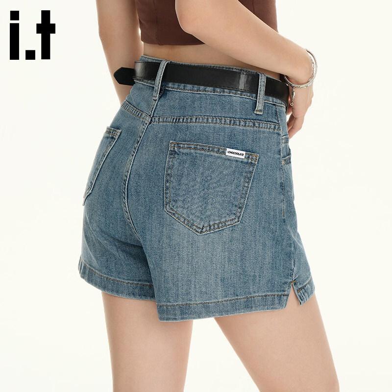 Women s Retro High-Waist Loose A-Line Slit Denim Shorts XL