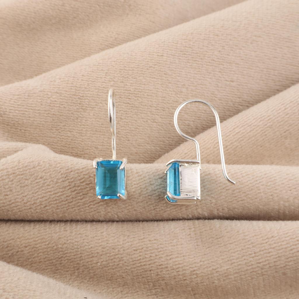 Schweizer blauer Topas, Silberohrring für Damen, 2,5 cm, 925er Sterlingsilber, handgefertigter Schmuck, Geschenkidee EE-180-8