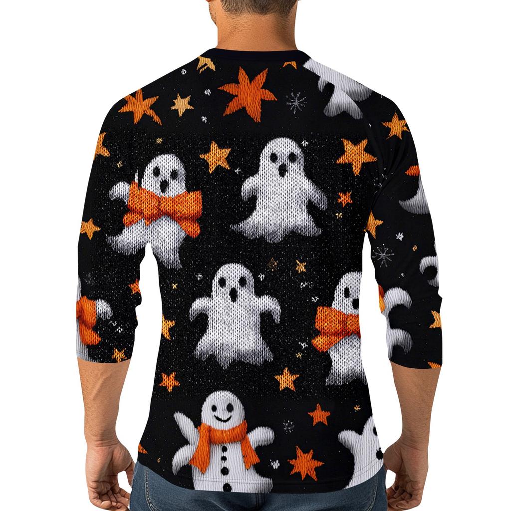 Men's Halloween Printed  Collar Three-Quarter Sleeve