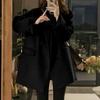 Women Office Lady Elegant Loose Retro Woolen Blazer Jacket Autumn Winter Thickened Coat Brown Korea Chic Overcoat