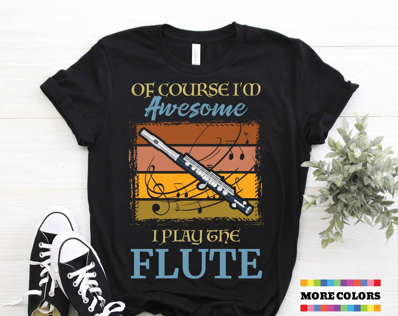 Retro Flute Music Lover T-Shirt, Cool Vintage Flutist Tee, Marching Band Musical Instruts Shirts, Woodwind Orchestra Gift Party Present 120