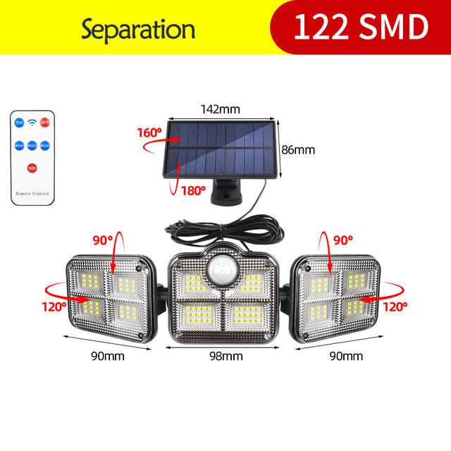 Three-Head 333 LED Solar Garden Wall Light with Motion Sensor