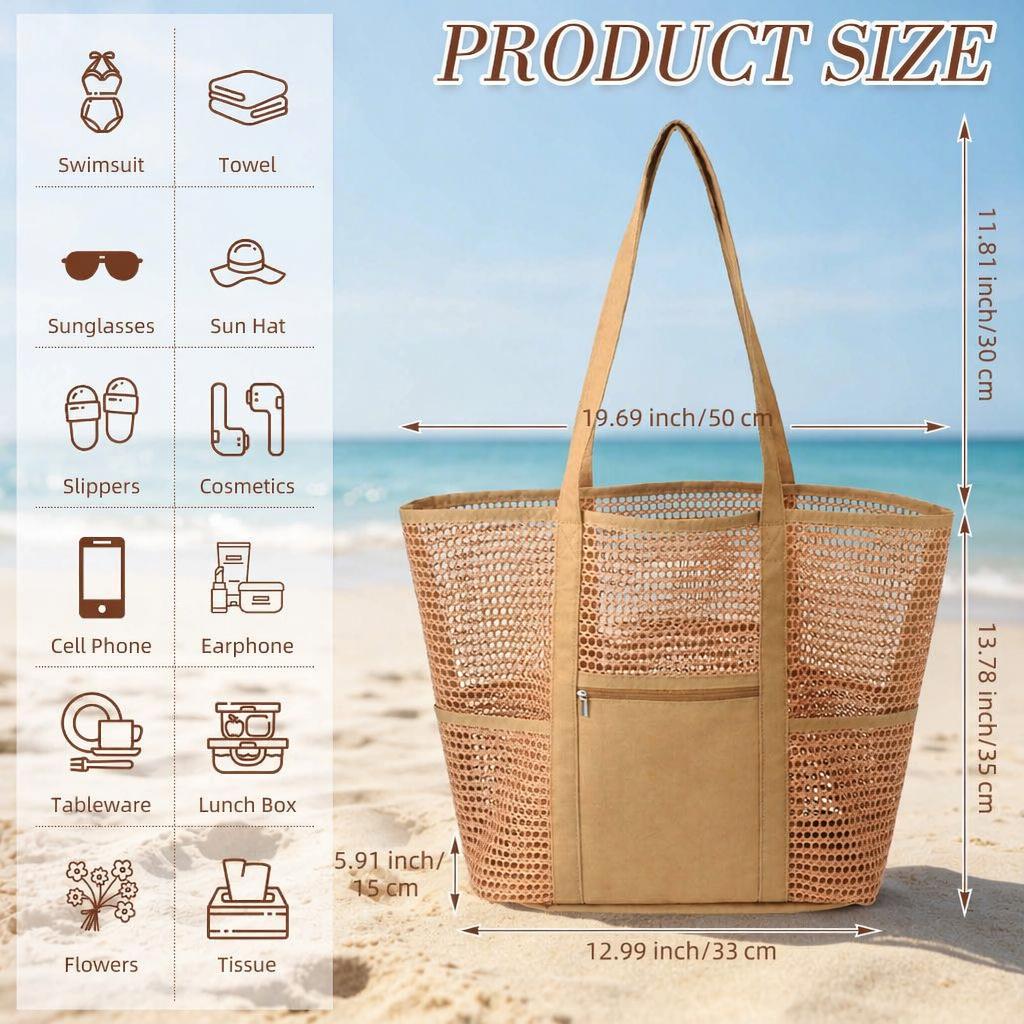 Women's Foldable Mesh Beach Bag: Portable, Single Shoulder, Breathable Handbag for Travel, Shopping, Outdoor, Summer