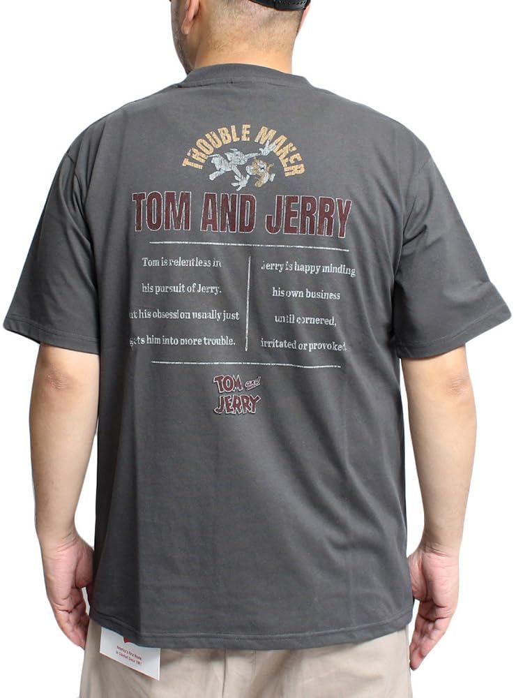 

One Colors TOM AND JERRY Men s Short Sleeve T-Shirt with Pigment Print, Crew Neck, Size 5L, Black (48)