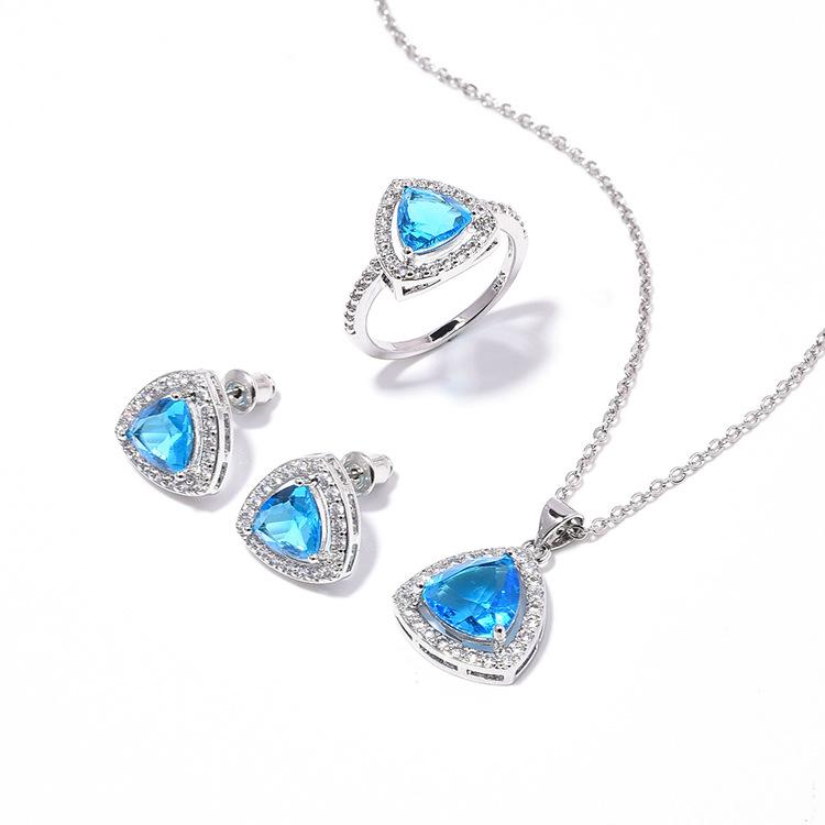 Triangle Zircon Jewelry Set Women'S Fashion Live Necklace Stud Niche Ring Jewelry Set