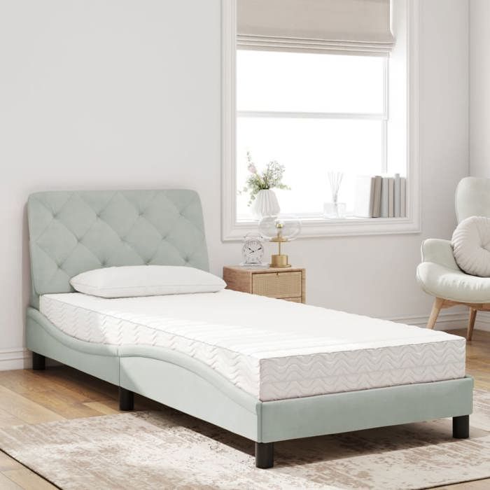 VidaXL Lit avec Matelas, Lit Rembourré avec Coussin de Tête de Lit, Lit Simple, Lit Adulte de Chambre à Coucher Intérieur, 3208634