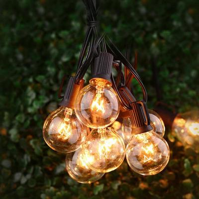 G40 Tungstenové vláknové řetězové světla, 25 žárovek, 220V/110V, Dekorativní pro vnitřní i venkovní použití.